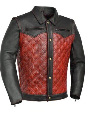 Bold Black & Red Leather Motorcycle Jacket for Men